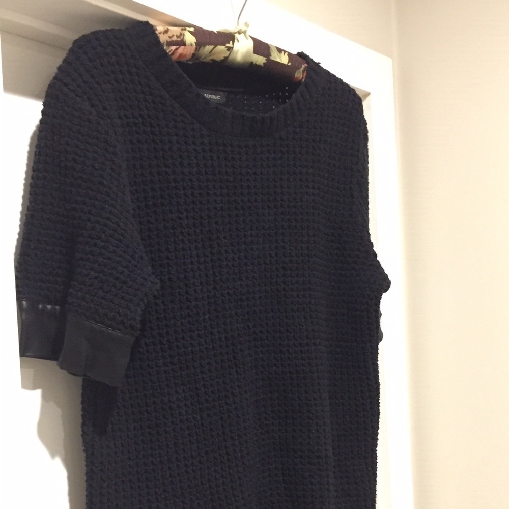 Banana Republic Black sweater, vegan leather trim